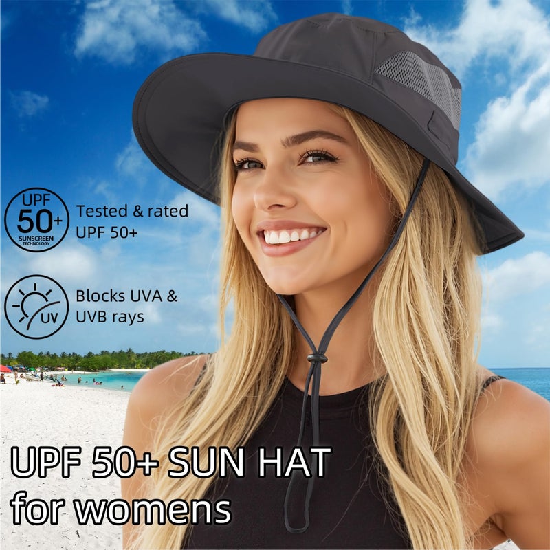 Connectyle Womens Summer Mesh Boonie Sun Hat Wide Brim UV Protection Fishing Hat (Deep Grey) - Image 2